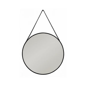 Round Wall Black Metal Mirror with Hanging Strap - Karrari