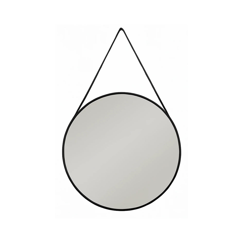 Round Black Wall Mirror with Hanging Strap (80cm)