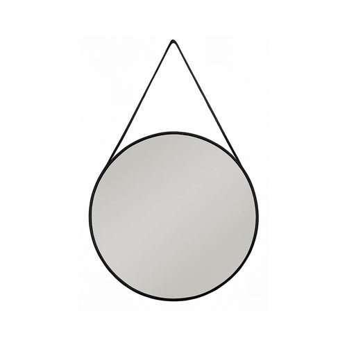 Round Black Wall Mirror with Hanging Strap (80cm) - Karrari