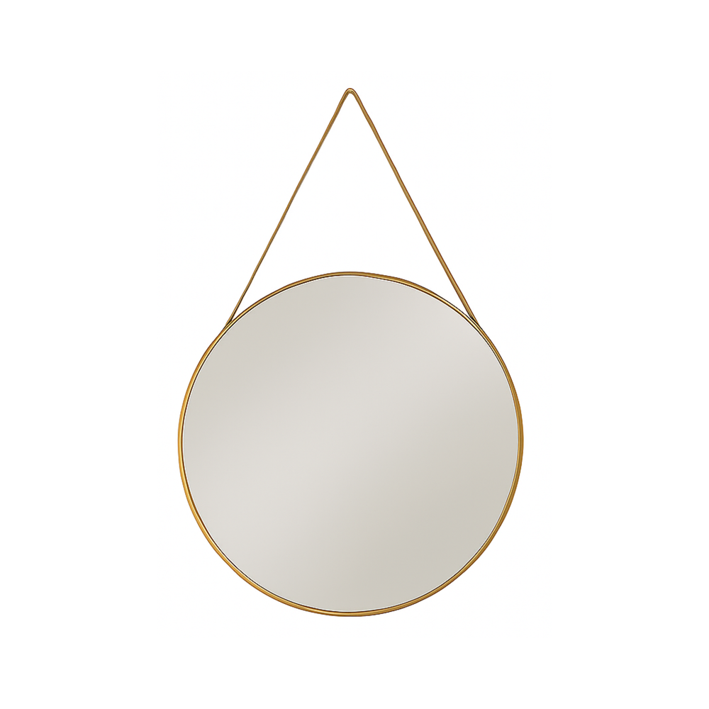 Round Gold Wall Mirror with Hanging Strap - Karrari