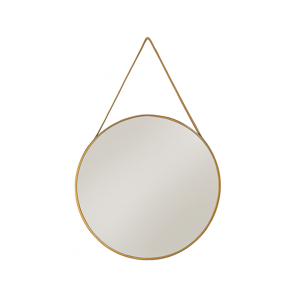 Round Gold Wall Mirror with Hanging Strap - Karrari