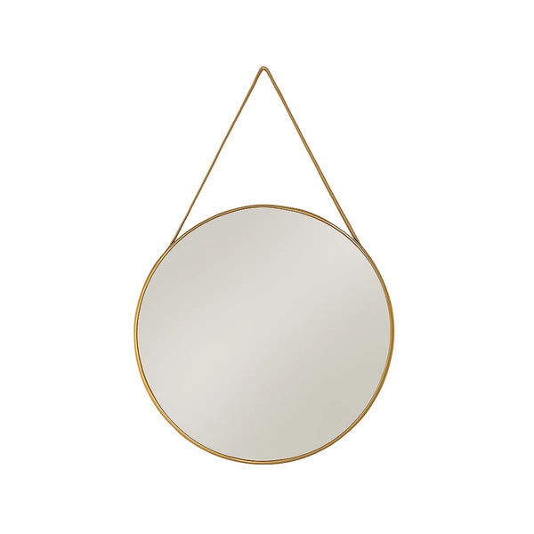 Round Gold Wall Mirror with Hanging Strap - Karrari