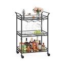 Black Bar Cart with 3-Tier Mirrored Shelves - Karrari
