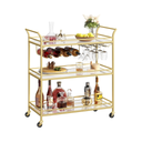 Gold Bar Cart with 3-Tier Mirrored Shelves - Karrari