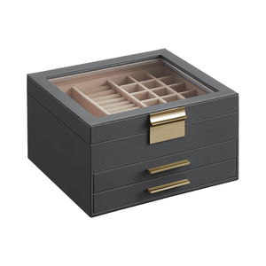 3-Layer Jewellery Box with Glass Lid & 2 Drawers