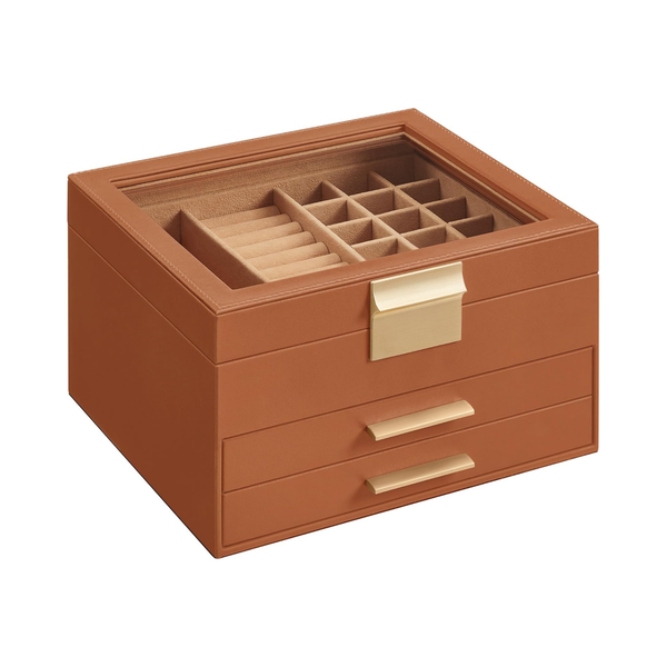 3-Layer Jewellery Box with Glass Lid & 2 Drawers