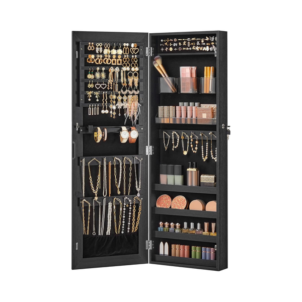 Wall Mounted Lockable Jewellery Cabinet with Mirror