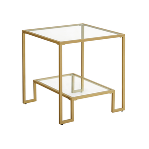 Gold Glass Side Table with 2-Tier Shelf
