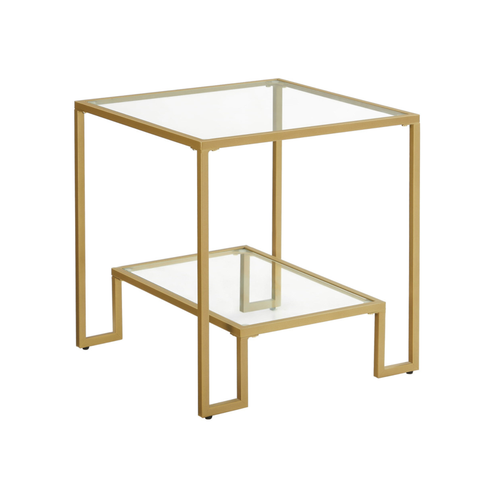 Gold Glass Side Table with 2-Tier Shelf - Karrari