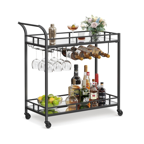 Black Bar Cart with Wine & Glass Holders - Karrari
