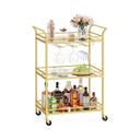 Gold Bar Cart with 3-Tier Mirrored Shelves - Karrari