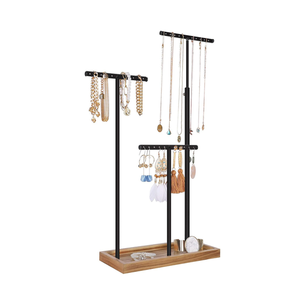 2-in-1 Jewellery Display Stand - Adjustable T-Bars & Tray