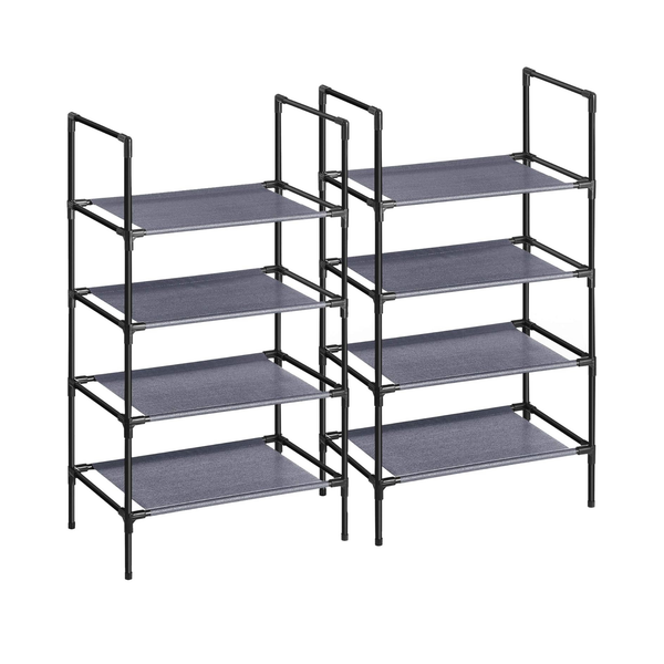 Shoe Rack 4-Tier (Set of 2) Metal Frame & Fabric Shelves