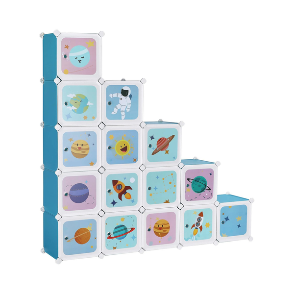15-Cube Shelving System - Kids Storage Cabinet with Doors