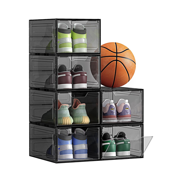6-Pack Plastic Shoe Storage Boxes – Stackable