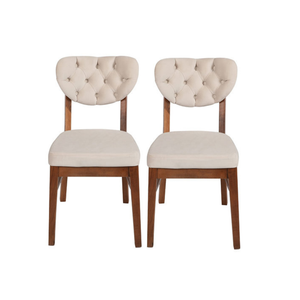 Wooden Dining Chairs with Beige Cushion (Set of 2)