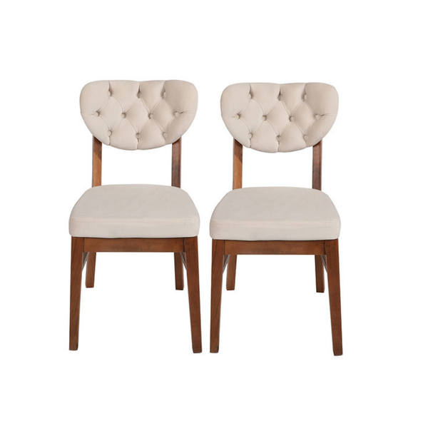 Wooden Dining Chairs with Beige Cushion (Set of 2)