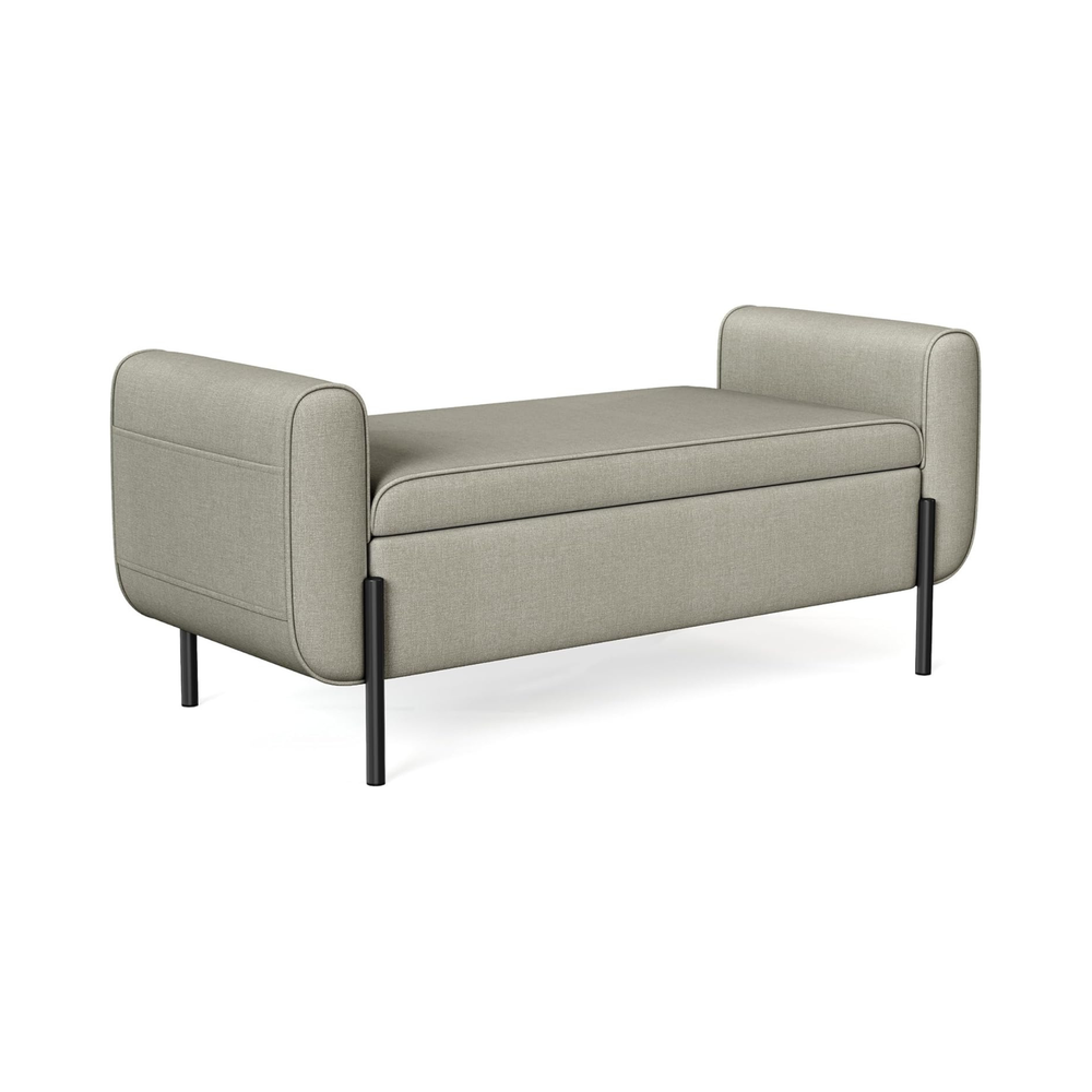 Camel Brown Storage Ottoman Bench with Armrests