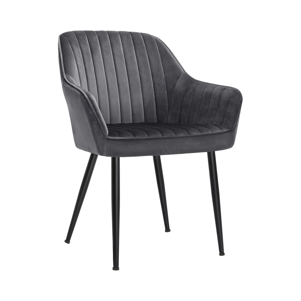 Grey Velvet Armchair Dining Chair – Metal Legs