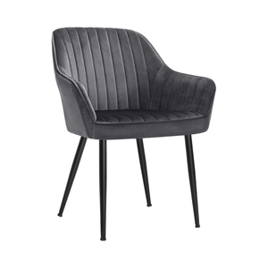 Grey Velvet Armchair Dining Chair – Metal Legs