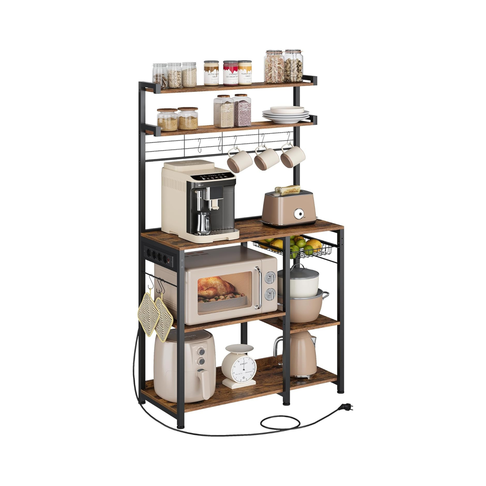 Kitchen Rack with Outlets – Vintage Brown/Ink Black