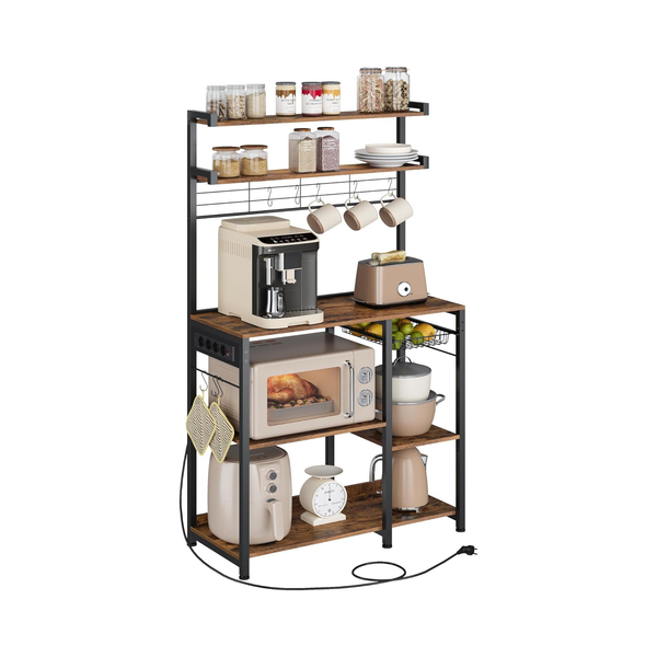 Kitchen Rack with Outlets – Vintage Brown/Ink Black