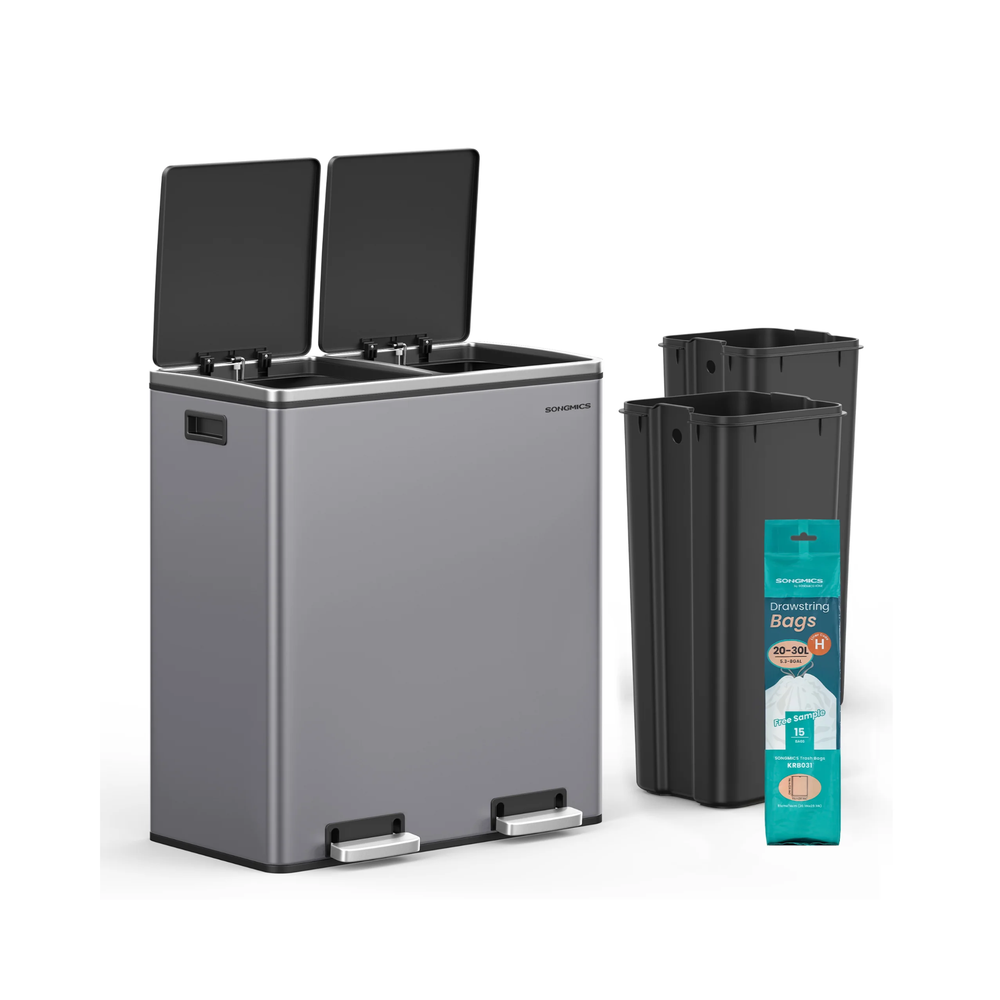 Metal Recycling Bin with 15 Rubbish Bags 2-Compartment - Karrari