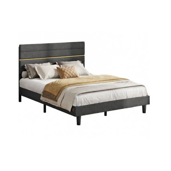 Metal Double Bed with Solid Wood Modern Slate (140 x 200cm) - Karrari