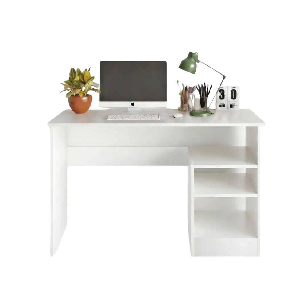 Alpine Modern Study Desk – Crisp White with Integrated Triple Shelving - Karrari