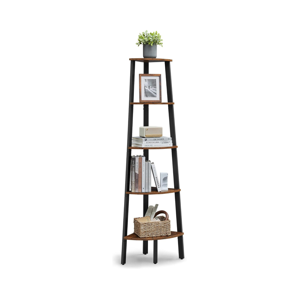 5-Tier Corner Bookcase – Industrial Steel Frame - Karrari