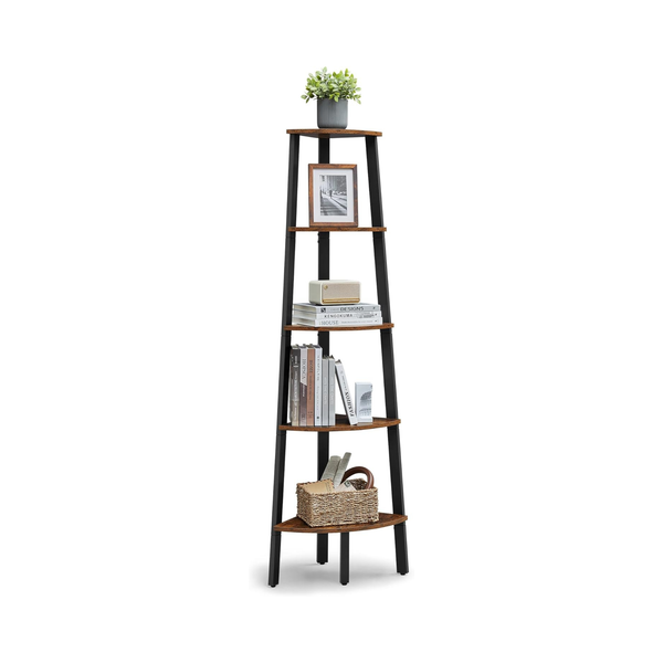 5-Tier Corner Bookcase – Industrial Steel Frame - Karrari