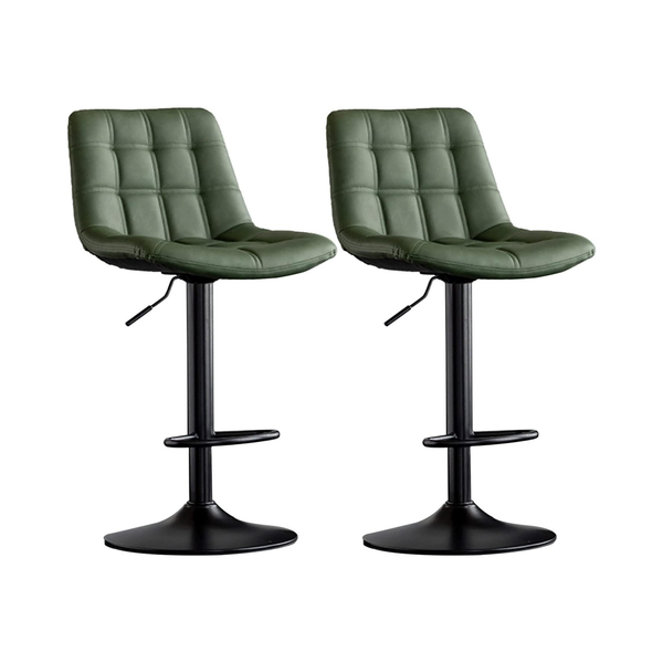 Adjustable Bar Stools – Green Upholstered Seat & Black Metal Base (Set of 2) - Karrari