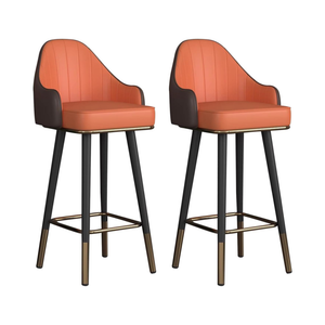 Upholstered Bar Stools – Orange Faux Leather with Black & Gold Legs (Set of 2) - Karrari