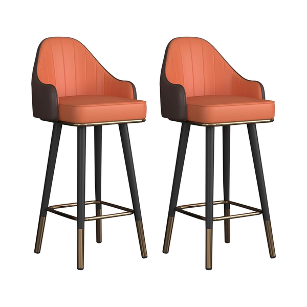 Upholstered Bar Stools – Orange Faux Leather with Black & Gold Legs (Set of 2) - Karrari