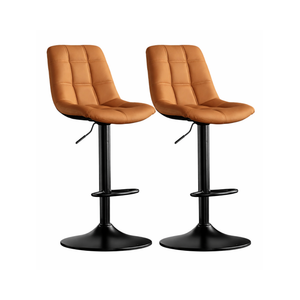 Adjustable Bar Stools – Brown & Black Metal Base(Set of 2) - Karrari