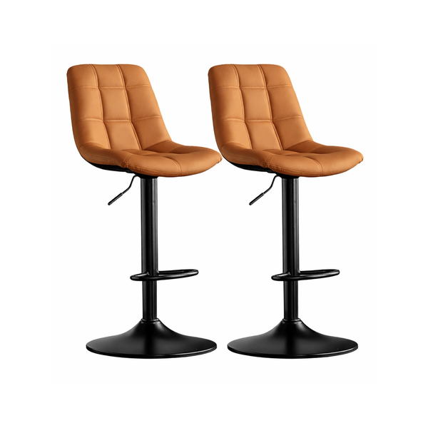 Adjustable Bar Stools – Brown & Black Metal Base(Set of 2) - Karrari