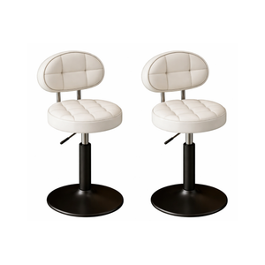 Adjustable Bar Stool – Tufted Seat with Backrest & Black Base (Set of 2) - Karrari