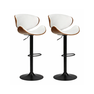 Modern Adjustable Bar Stools – White Faux Leather & Walnut Wood (Set of 2) - Karrari
