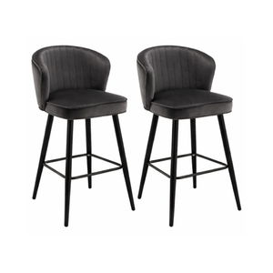 Velvet Bar Stool – Dark Grey Upholstered Chairs (Set of 2) - Karrari