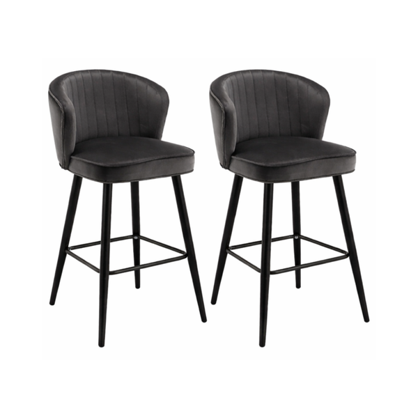 Velvet Bar Stool – Dark Grey Upholstered Chairs (Set of 2) - Karrari