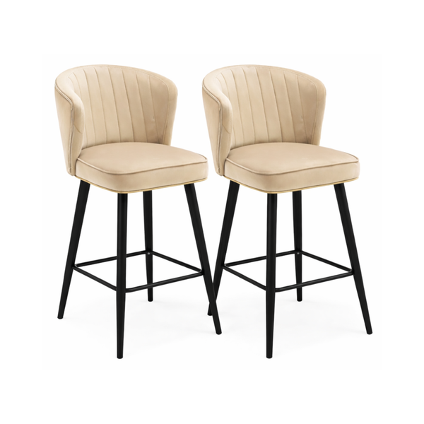 Beige Velvet Bar Stools with Black Legs(Set of 2) - Karrari