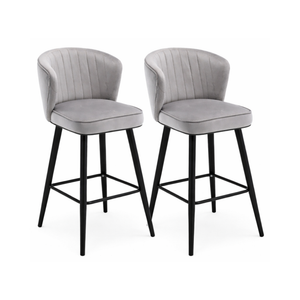 Velvet Bar Stools – Light Grey Upholstered (Set of 2) - Karrari
