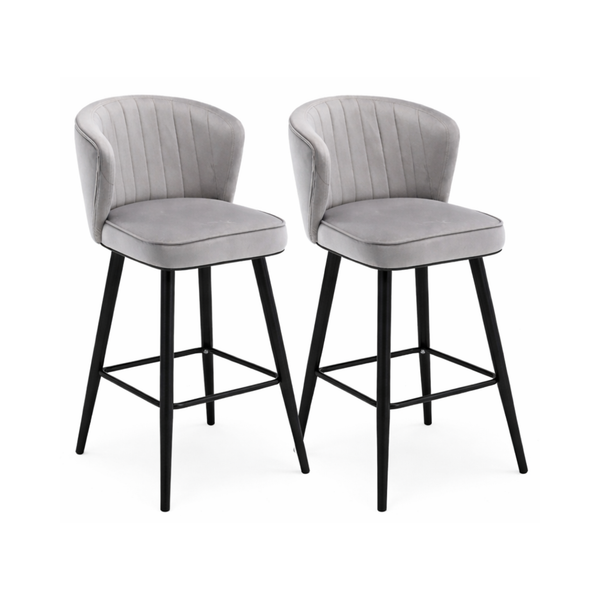 Velvet Bar Stools – Light Grey Upholstered (Set of 2) - Karrari