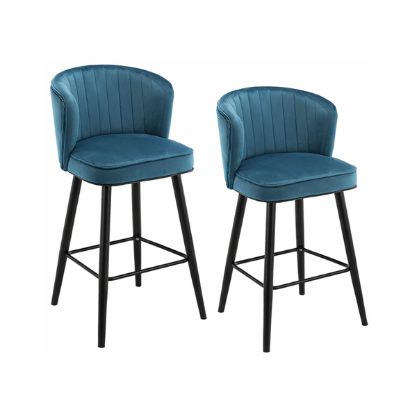 Velvet Bar Stools – Blue Upholstered (Set of 2) - Karrari