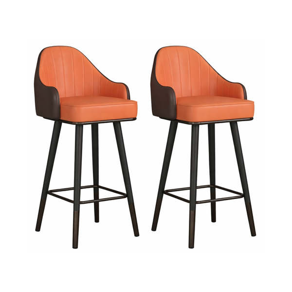 Upholstered Bar Stools – Orange Faux Leather (Set of 2) - Karrari