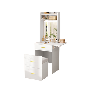 3-in-1 Vanity Desk with Lighted Mirror & Storage Chair - Karrari