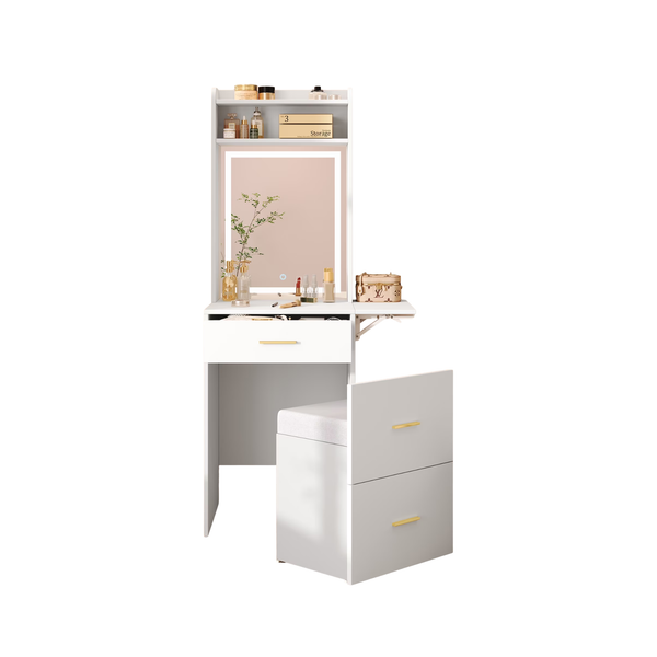 3-in-1 Vanity Desk with Lighted Mirror & Storage Chair - Karrari