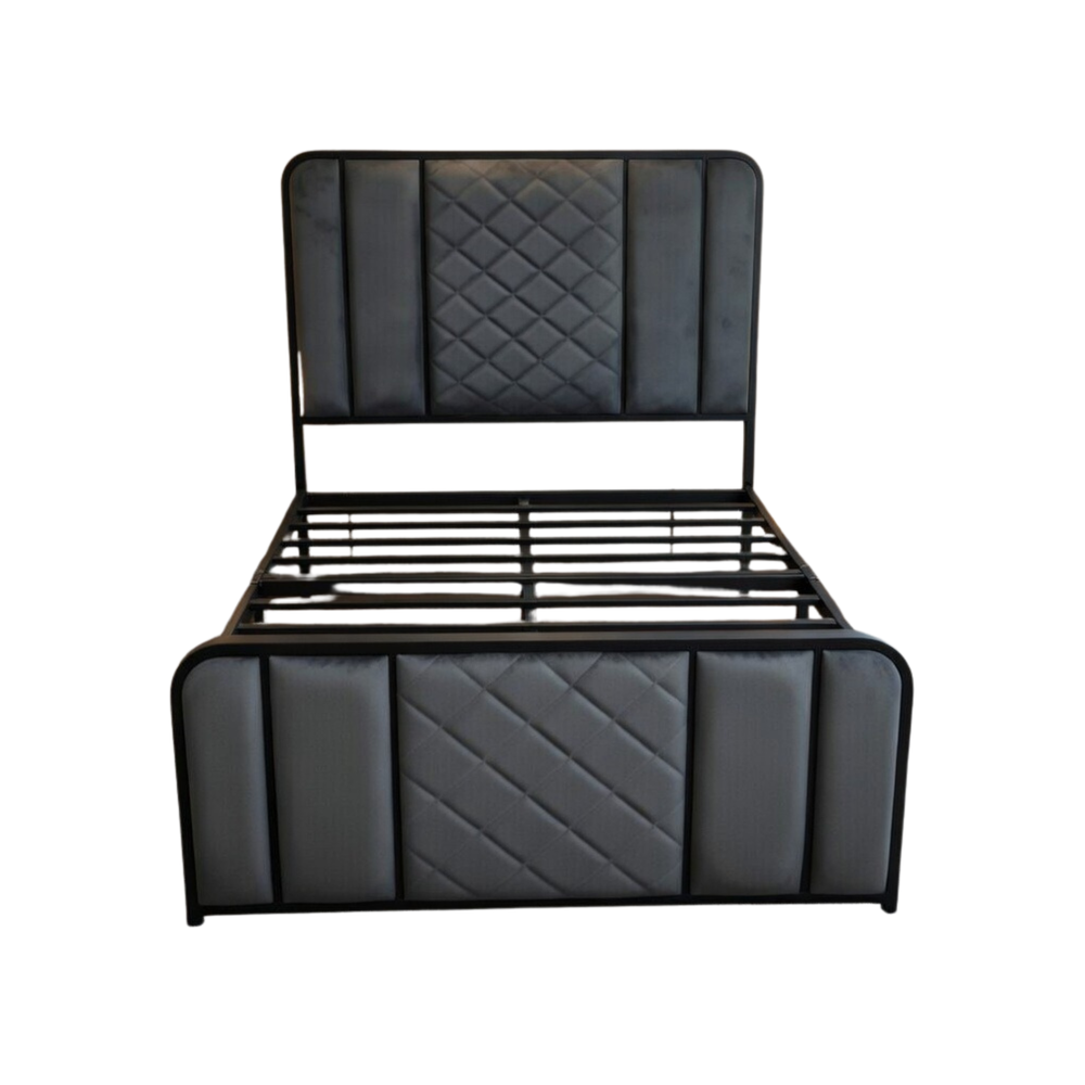 Single Bed Frame with Padded Diamond Headboard (100×190cm) - Karrari