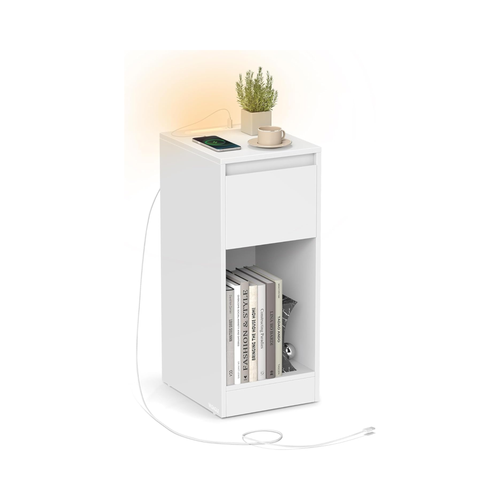 Slim Bedside Table with Charging Station & LED - Karrari