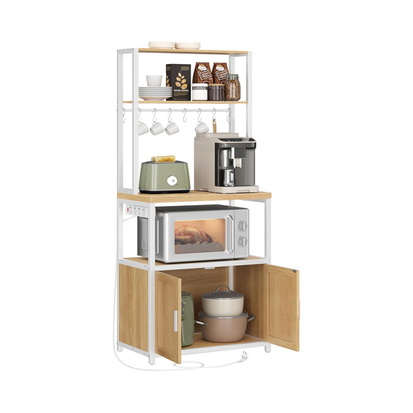 Standing Kitchen Shelf with Sockets, Hooks & Worktop Storage - Karrari